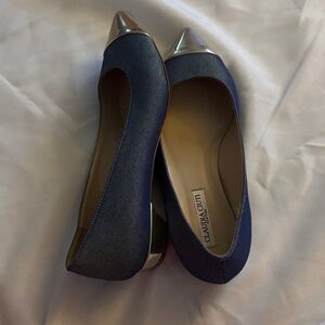 Claudia Ciuti Italy Women's Navy Silver Pointed Toe Small Block Heels 7.5M